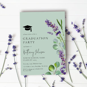 Modern Elegant Green Floral Graduation Party Invitation