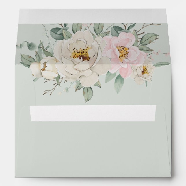 Modern Elegant Green Floral Wedding Invitation Envelope (Back (Bottom))