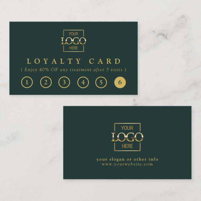 Modern Elegant Green & Gold Business Logo Reward Loyalty Card (Front/Back)