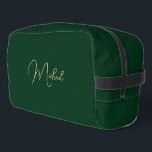 Modern Elegant Green Gold Monogram Travel Cosmetic Dopp Kit<br><div class="desc">Create your own custom, personalised, beautiful modern elegant faux gold script / typography monogram monogrammed, durable Polyester Poplin, sturdy polyester fabric mens womens kids solid plain dark forest green cosmetic makeup toiletry organiser golf beach accessory gym travel dopp kit bag pouch with a zippered closure, two interior mesh pockets -...</div>