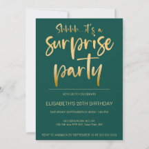 Modern Elegant Green Gold Surprise Birthday Party