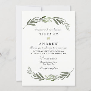 Modern Elegant Green Leaf Wedding Invitation