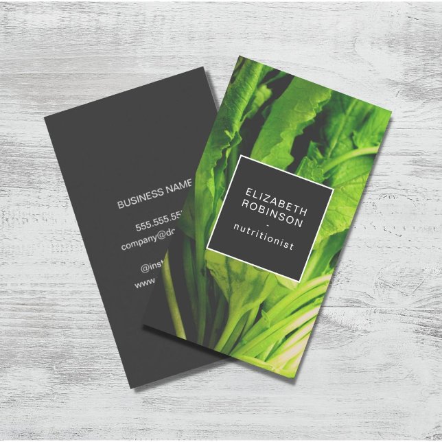 Modern Elegant Green Leaves Nutritionist Business Card (Creator Uploaded)