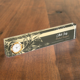 Modern Elegant Green Leaves Product Designer Nameplate