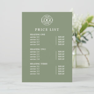 Modern Elegant Green Logo Service Menu Price List