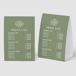Modern Elegant Green Logo Service Menu Price List