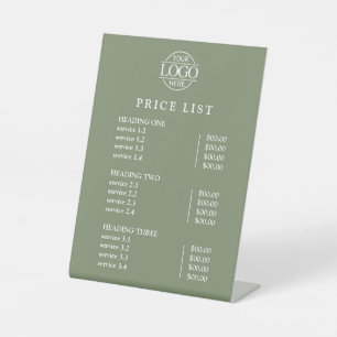 Modern Elegant Green Logo Service Menu Price List Pedestal Sign