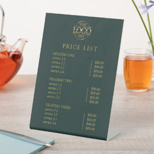 Modern Elegant Green Logo Service Menu Price List Pedestal Sign