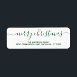 Modern Elegant Green Merry Christmas Script Return Address Label<br><div class="desc">Modern script text for personalised return address labels for holiday greeting cards.</div>
