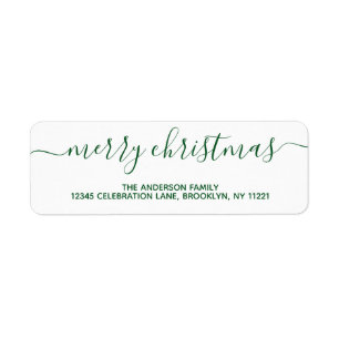 Modern Elegant Green Merry Christmas Script Return Address Label