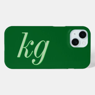 Modern Elegant Green Monogram Initials iPhone 15 Case