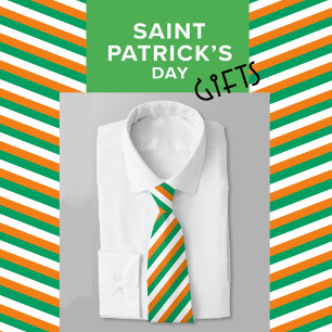 Modern Elegant Green Orange Irish Flag Striped Tie
