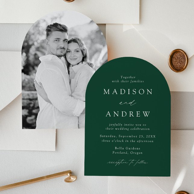 Modern Elegant Green Photo Arch Wedding Invitation (Creator Uploaded)
