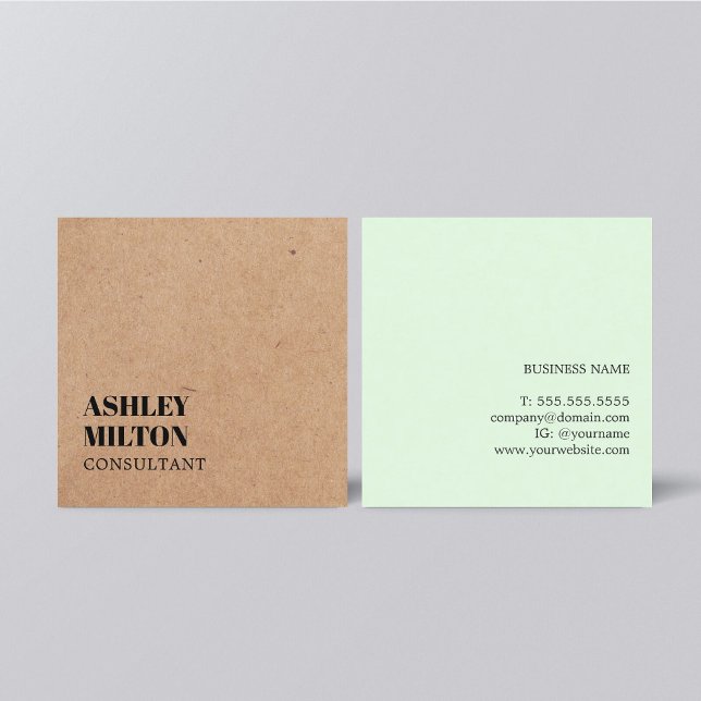 Modern Elegant Green PRINTED KraftPaper Consultant Square Business Card (Creator Uploaded)
