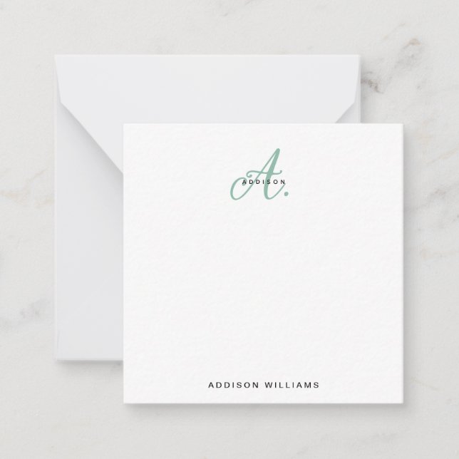 Modern Elegant Green Script Monogram Card (Front)