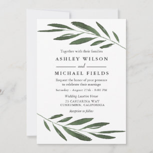 Modern Elegant Green Watercolor Leaf Wedding Invitation