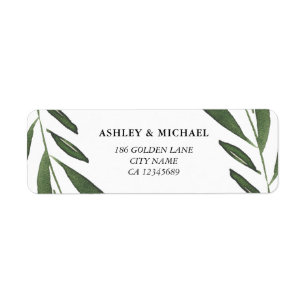 Modern Elegant Green Watercolor Leaf Wedding Return Address Label