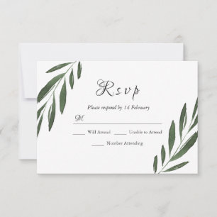 Modern Elegant Green Watercolor Leaf Wedding RSVP Card