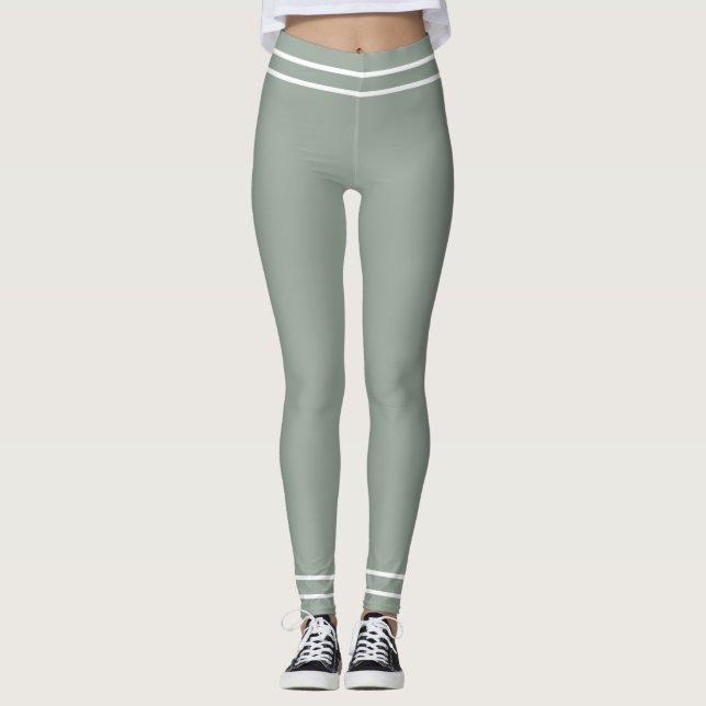 Modern Elegant Green White Pastel Colours Modish Leggings (Front)