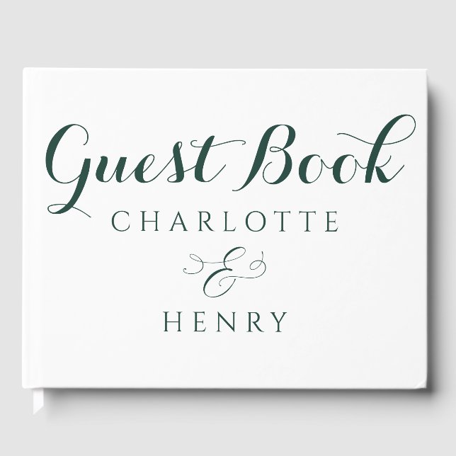  Modern Elegant Green & White Wedding   Guest Book (Front)