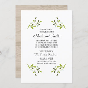 Modern Elegant Greenery Baptism Invitation
