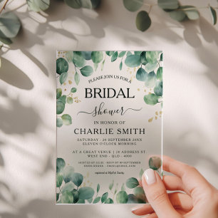 Modern Elegant Greenery Bridal Shower  Acrylic Invitations