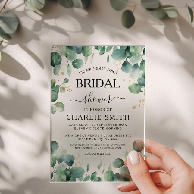 Modern Elegant Greenery Bridal Shower  Acrylic Invitations (Creator Uploaded)