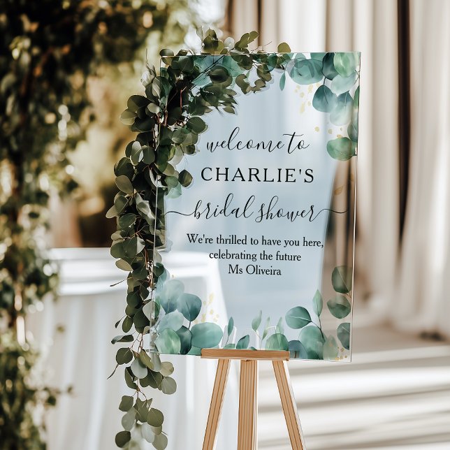 Modern Elegant Greenery Bridal Shower Acrylic Sign (Creator Uploaded)