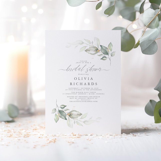 Modern Elegant Greenery Bridal Shower Invitation (Minimalist Greenery Bridal Shower Invitations)