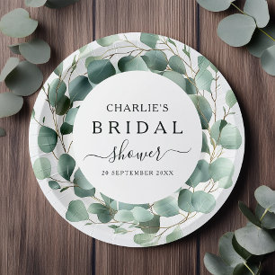 Modern Elegant Greenery Bridal Shower  Paper Plate