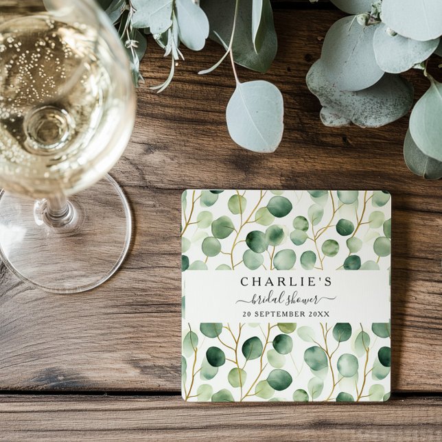 Modern Elegant Greenery Bridal Shower  Square Paper Coaster (Creator Uploaded)