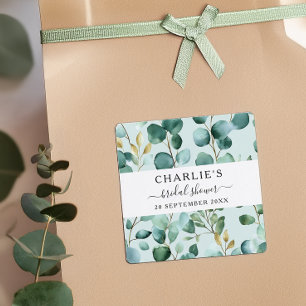 Modern Elegant Greenery Bridal Shower  Square Sticker