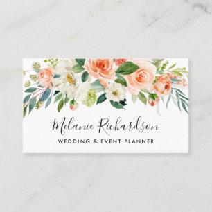 Modern Elegant Greenery Coral Floral Business Card