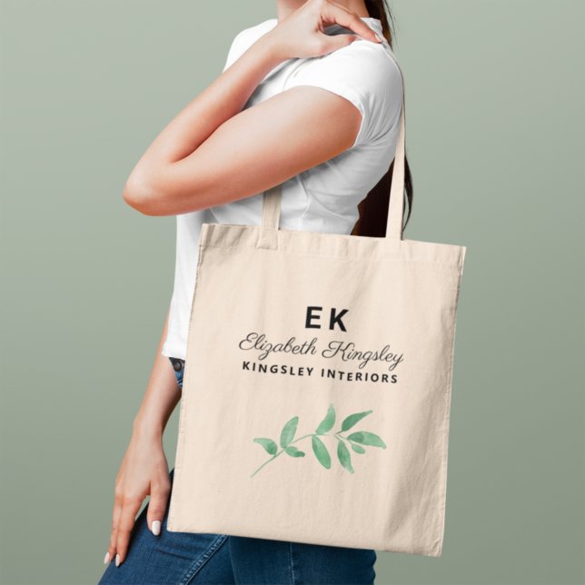 Modern Elegant Greenery Custom Name and Business Tote Bag (Creator Uploaded)