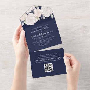 Modern Elegant Greenery Floral Watercolor QR Code  All In One Invitation