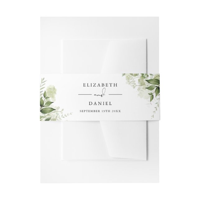 Modern Elegant Greenery Floral Wedding Invitation Belly Band (Front Example)
