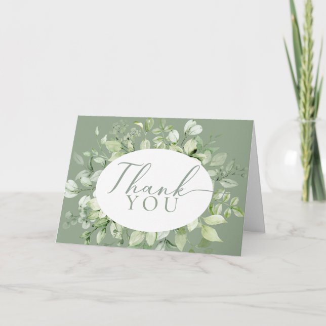 Modern Elegant Greenery Folded Thank You Card (Front)