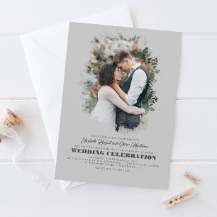 Modern Elegant Greenery Photo Overlay Wedding Invitation