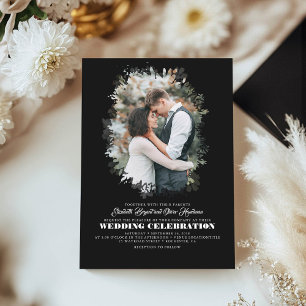 Modern Elegant Greenery Photo Overlay Wedding Invitation