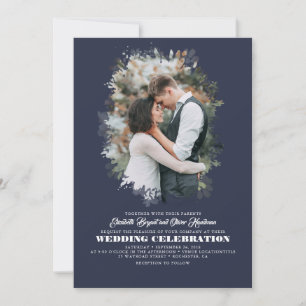 Modern Elegant Greenery Photo Overlay Wedding Invitation