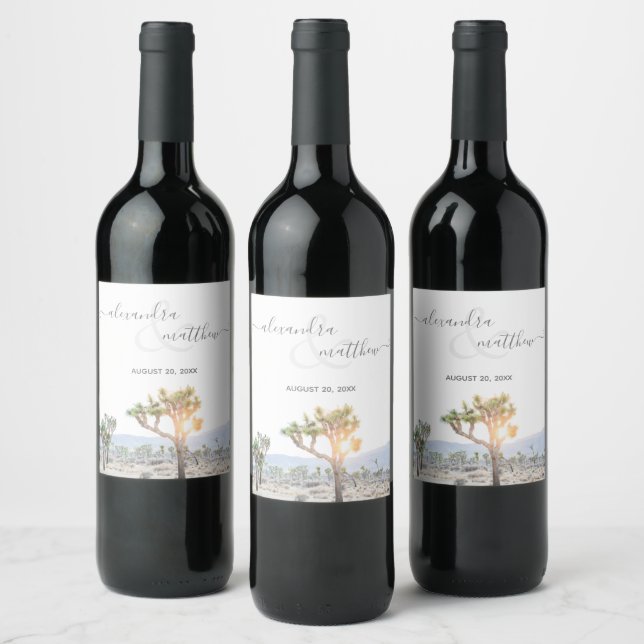 Modern Elegant Greenery Wedding Joshua Tree Wine Label (Bottles)