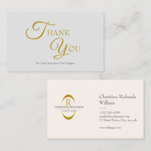 Modern Elegant Grey and Gold Thank You Card