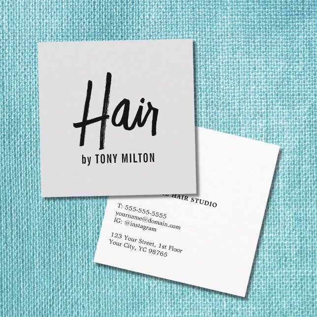 Modern Elegant Grey Black Hair Stylist Square Business Card (Creator Uploaded)