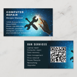 Modern Elegant Grey Blue Circuit Computer Repair  Business Card