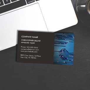 Modern Elegant Grey Blue Circuit Computer Repair Business Card