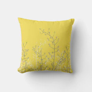 Modern Elegant Grey Flowers on Yellow Cushion