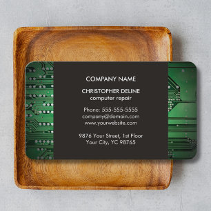 Modern Elegant Grey Green Circuit Computer Repair Business Card