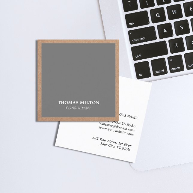 Modern Elegant Grey Kraft Paper Consultant Square Business Card (Creator Uploaded)