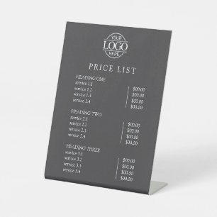 Modern Elegant Grey Logo Service Menu Price List Pedestal Sign