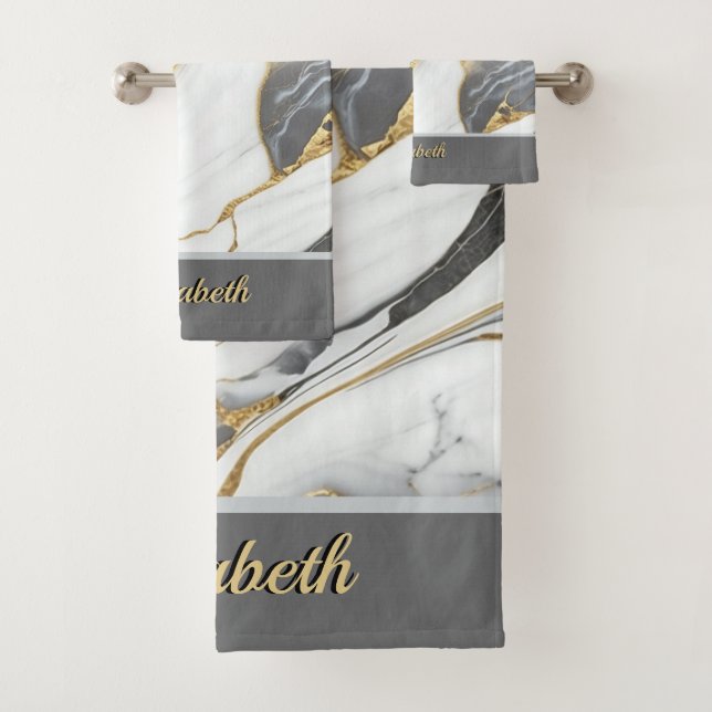 Modern Elegant grey marble art faux gold glitter  Bath Towel Set (Insitu)